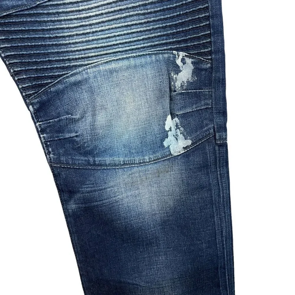 True Religion 32 Geno Relaxed Slim Jeans Blue Painted Distressed Mens